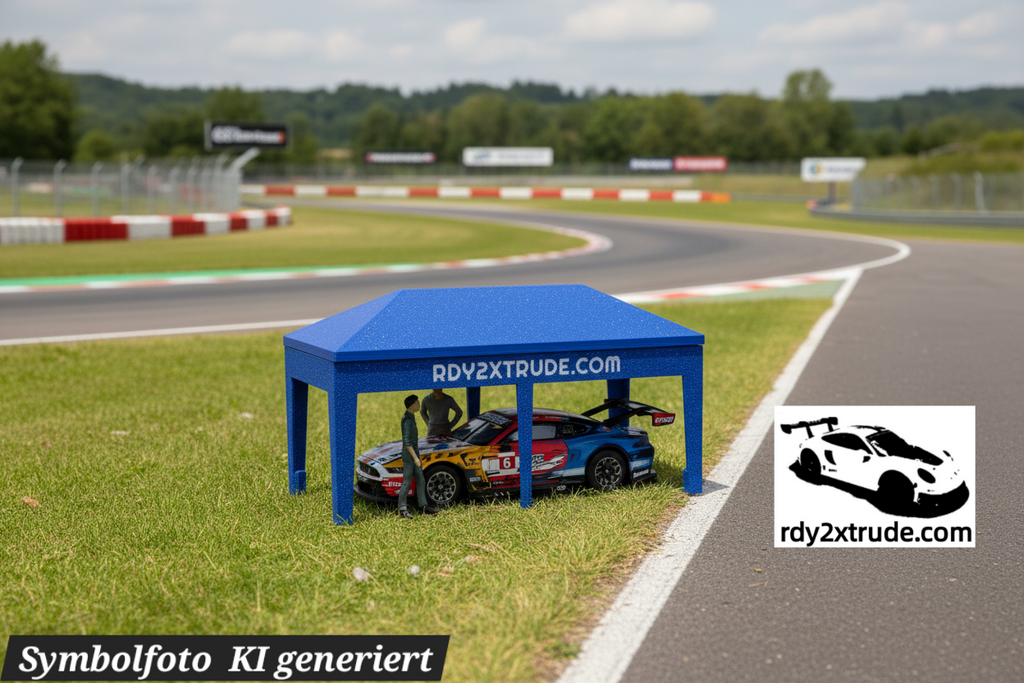 Rennpavillon Maßstab 1:50 für Carrera HYBRID, individuell beschriftbar