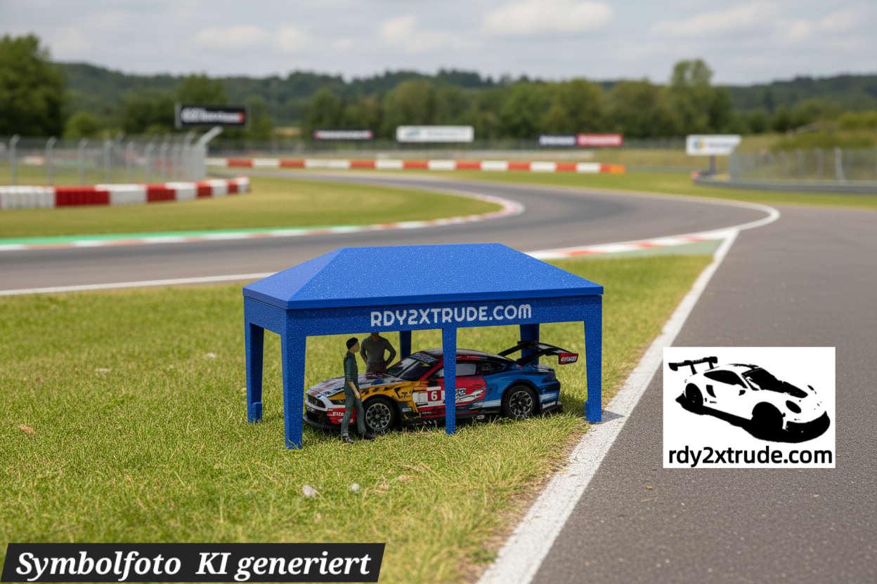 Rennpavillon Maßstab 1:50 für Carrera HYBRID, individuell beschriftbar