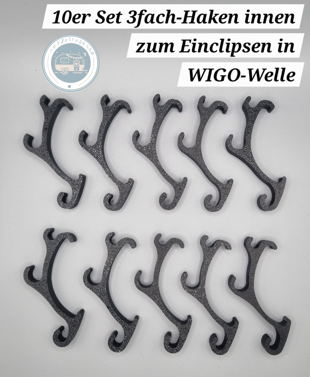 3fach-Haken innen zum Einclipsen in die WIGO-Welle - 10'er Set