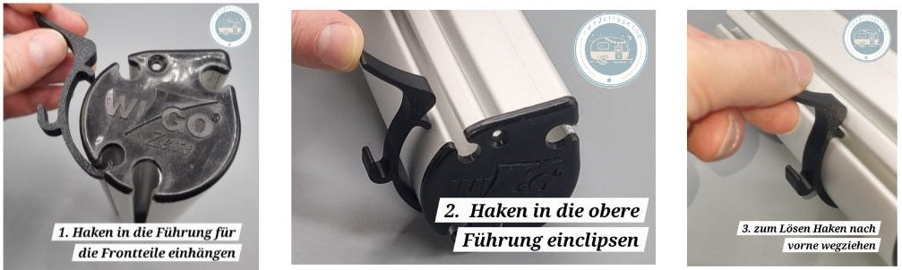 Haken zum Einclipsen in die WIGO-Welle außen mit Regenrinnenfunktion - 10'er Set